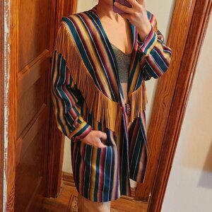 VTG 80's Fabulous Kelly Stryker Multicolor Boho Fringe Jacket Size Medium